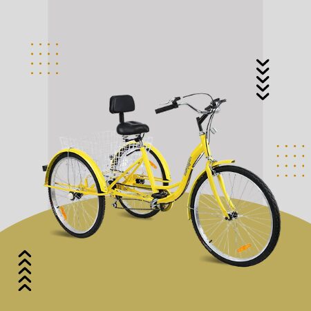 Iglobalbuy Schwarzes 7-Gang-Dreirad für Erwachsene mit drei Rädern